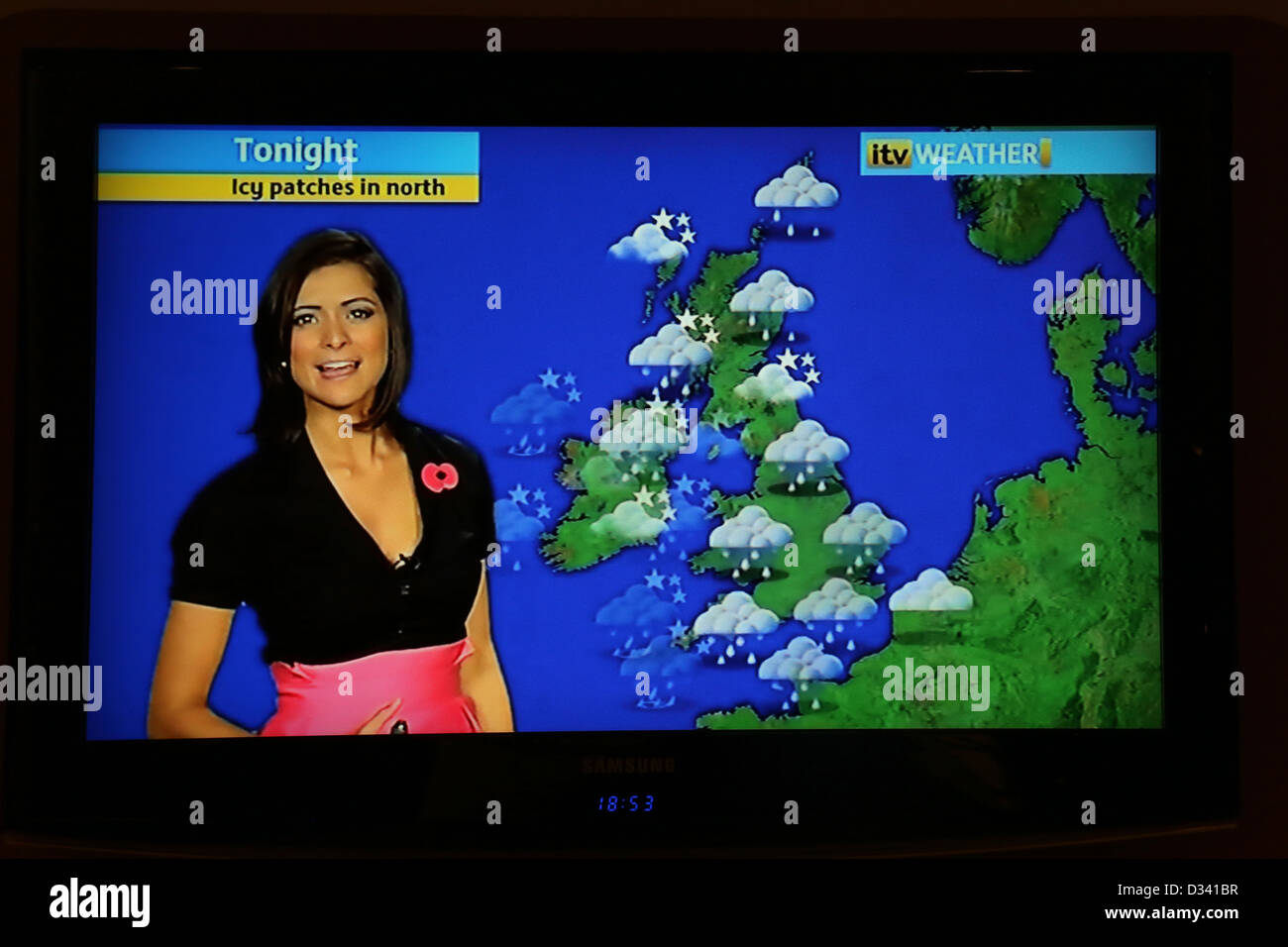 Weather Forecast On Samsung Flat Screen Television Stock Photo