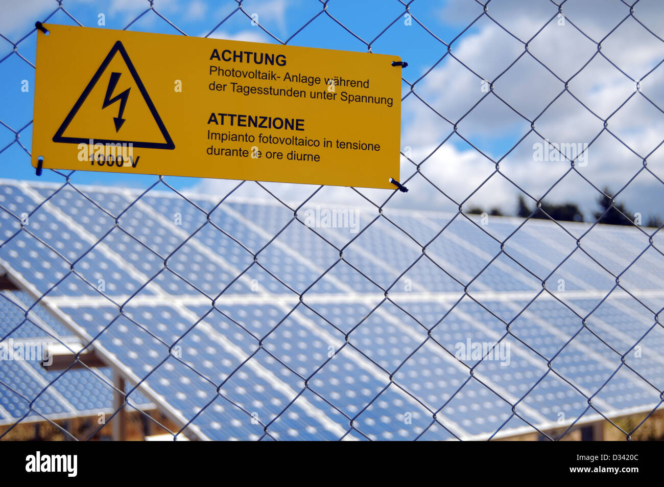 Danger sign photovoltaic solar panels hires stock photography and
