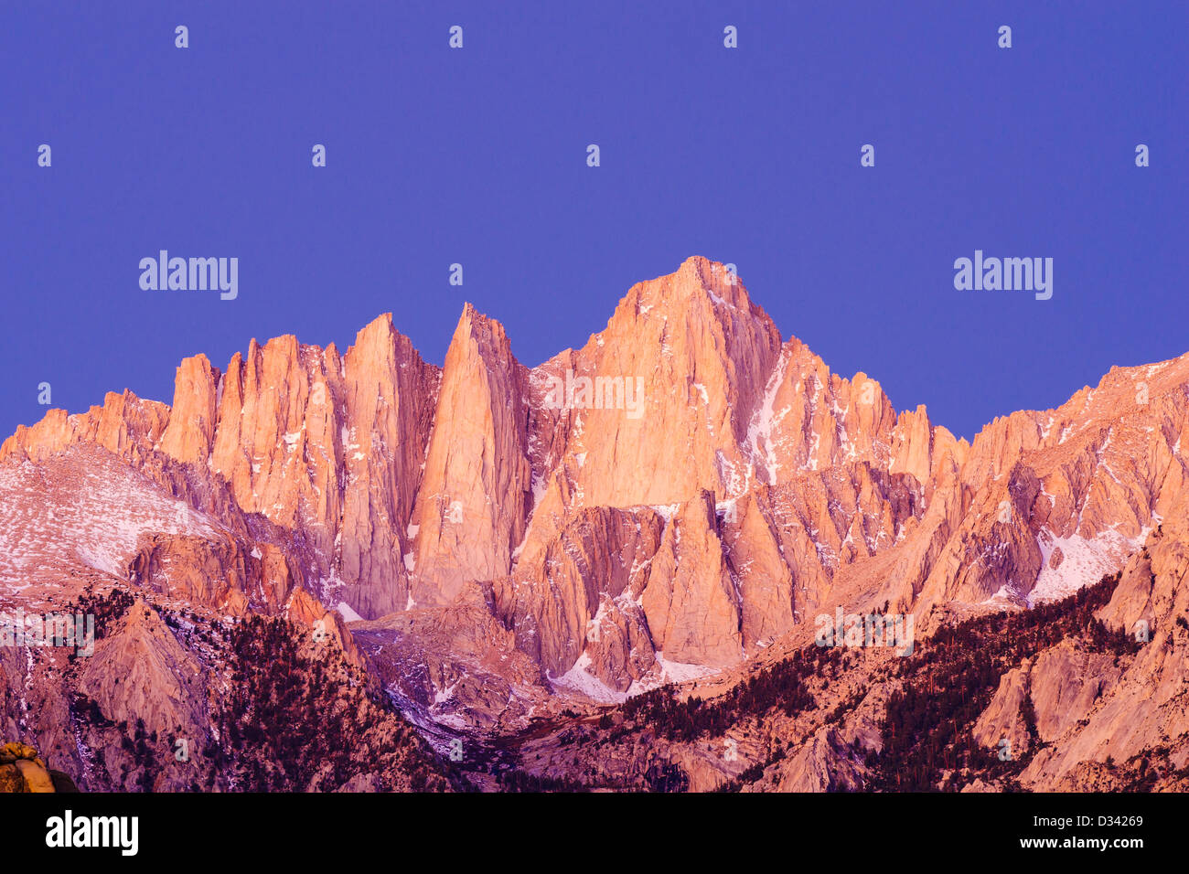 Dawn light on the east face of Mount Whitney, Sequoia National Park, California USA Stock Photo
