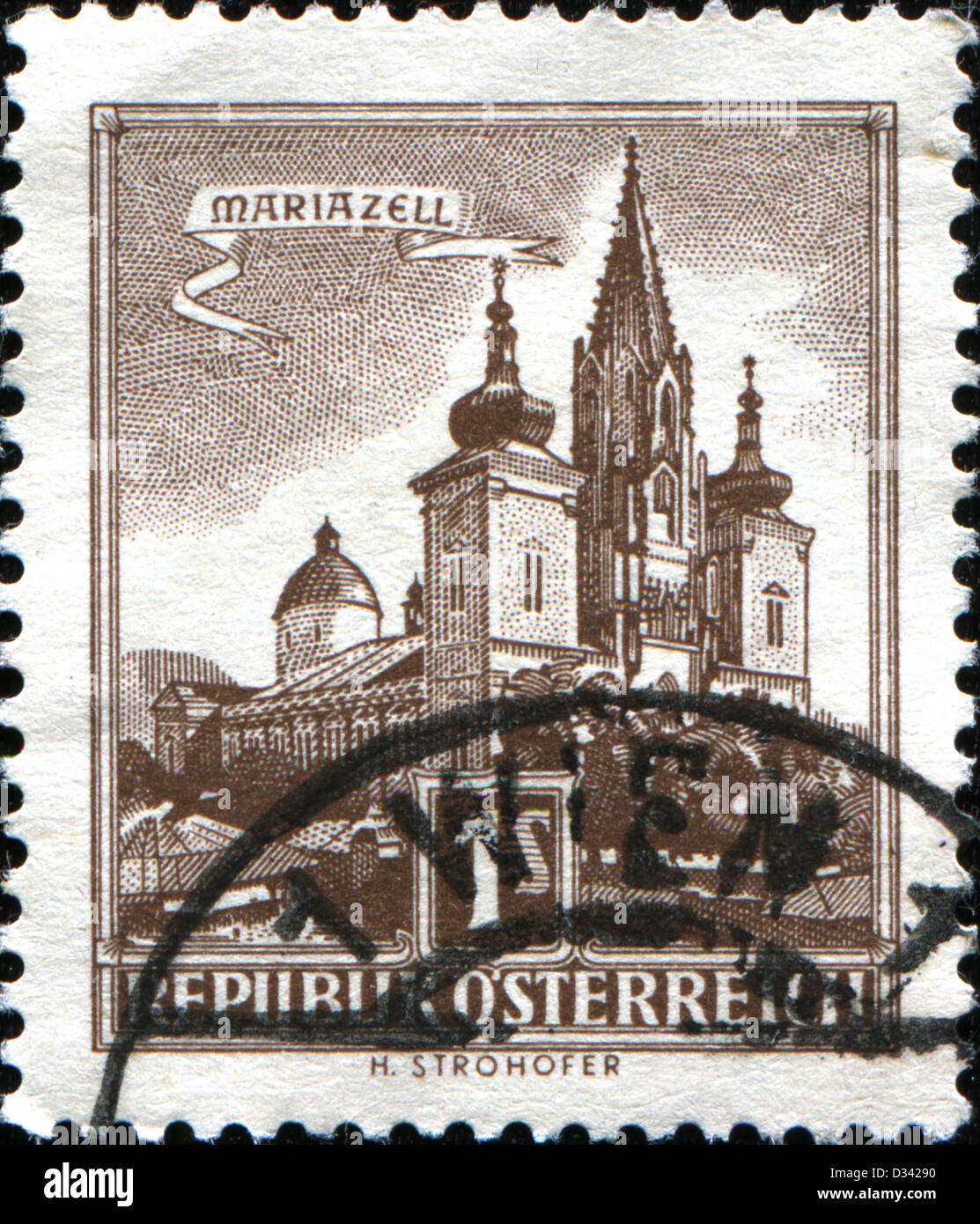 AUSTRIA CIRCA 1957 A stamp printed in Austria shows Mariazell