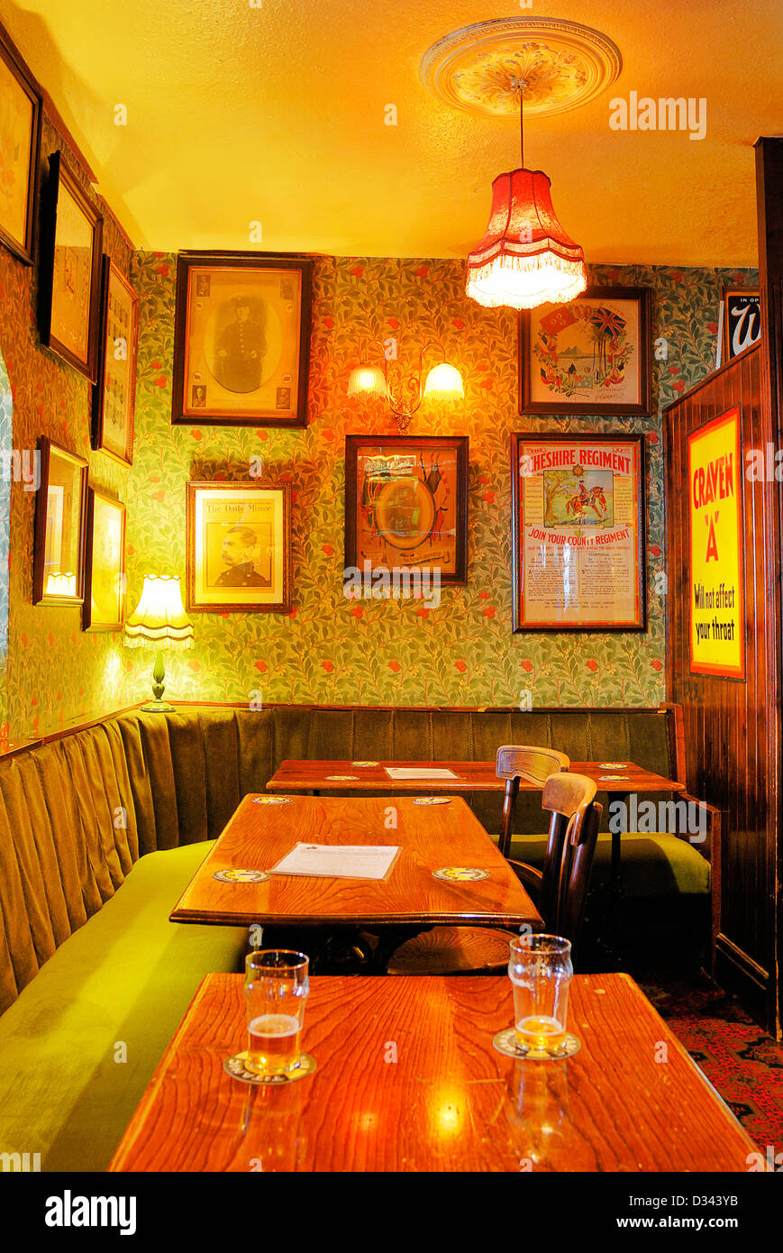Traditional English public house decorated with old memorabilia Stock