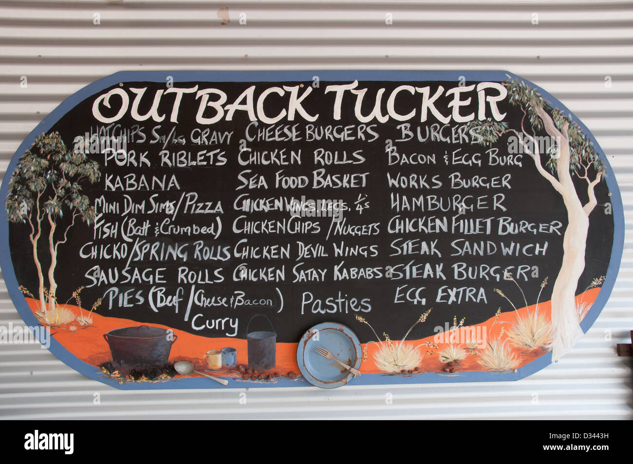 Outback Tucker restaurant display board, Australia Stock Photo Alamy