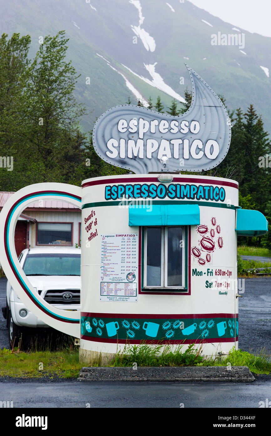 'Expresso Sympatico' drive-in coffee shop, Seward, Alaska, USA Stock Photo