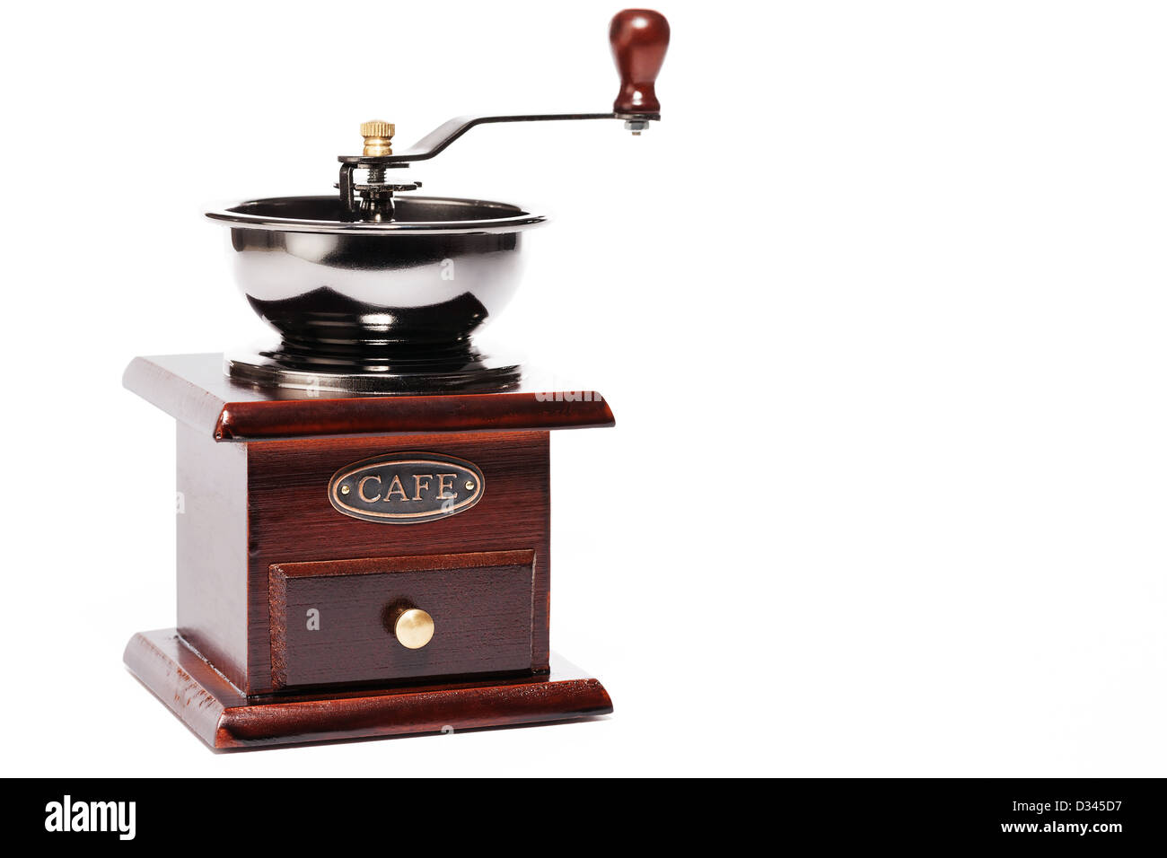 brown vintage coffee grinder on white background Stock Photo Alamy
