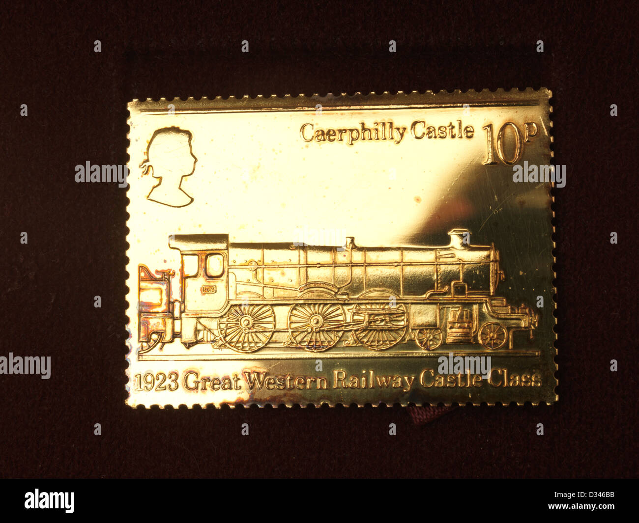 Gold Stamp commemorating Caerphilly Castle 1923 Great Western Railway Castle Class Hallmark