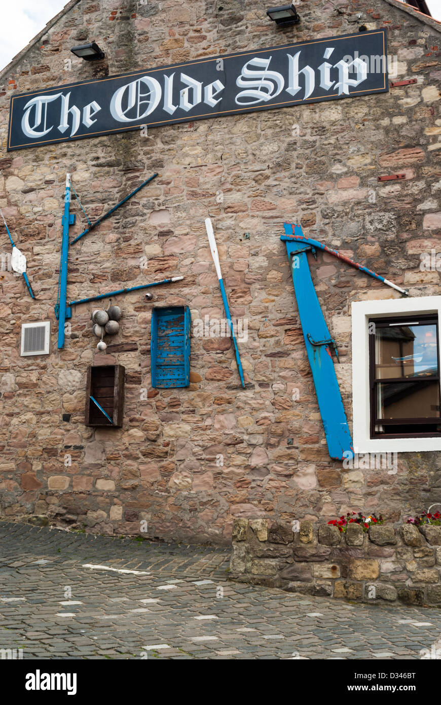 Gable wall of the Olde Ship Inn, Seahouses, Stock Photo