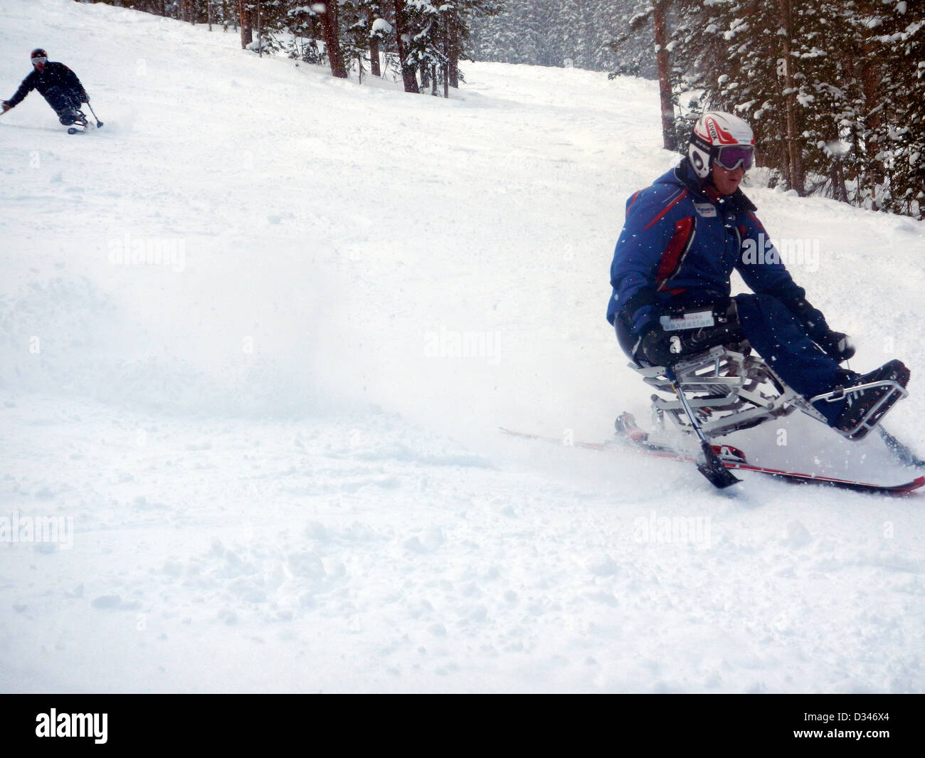 Mono-skiers Parry's Peak Run Winter Park Ski Resort Colorado USA Stock Photo