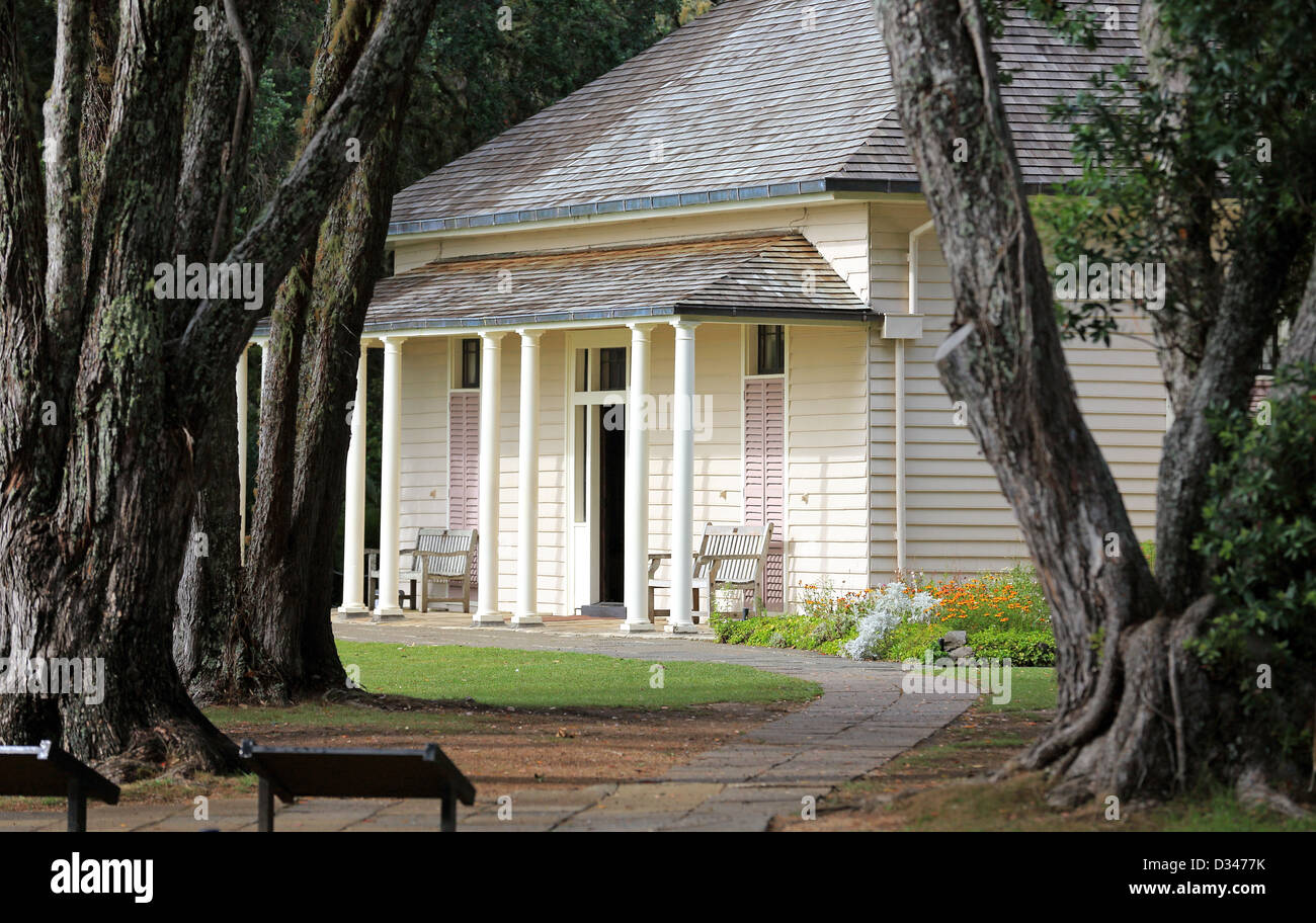 The treaty house at the Waitangi Treaty Grounds in Waitangi Stock Photo