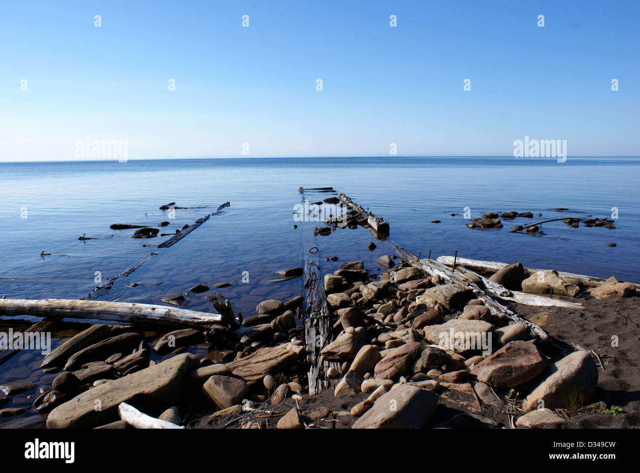 Ruins of an old pier near Houghton, Michigan. Stock Photo