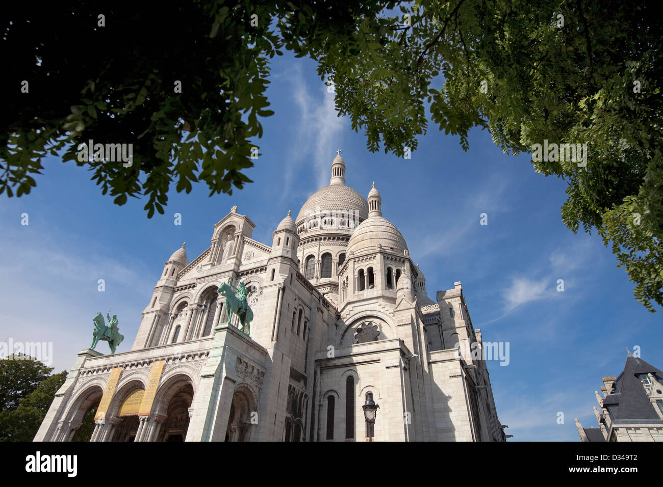 Sacre Coeur Basilica in Montmartre; The Basilica of the Sacred Heart of Paris;  Basilique du Sacré-Coeur de Montmartre Stock Photo