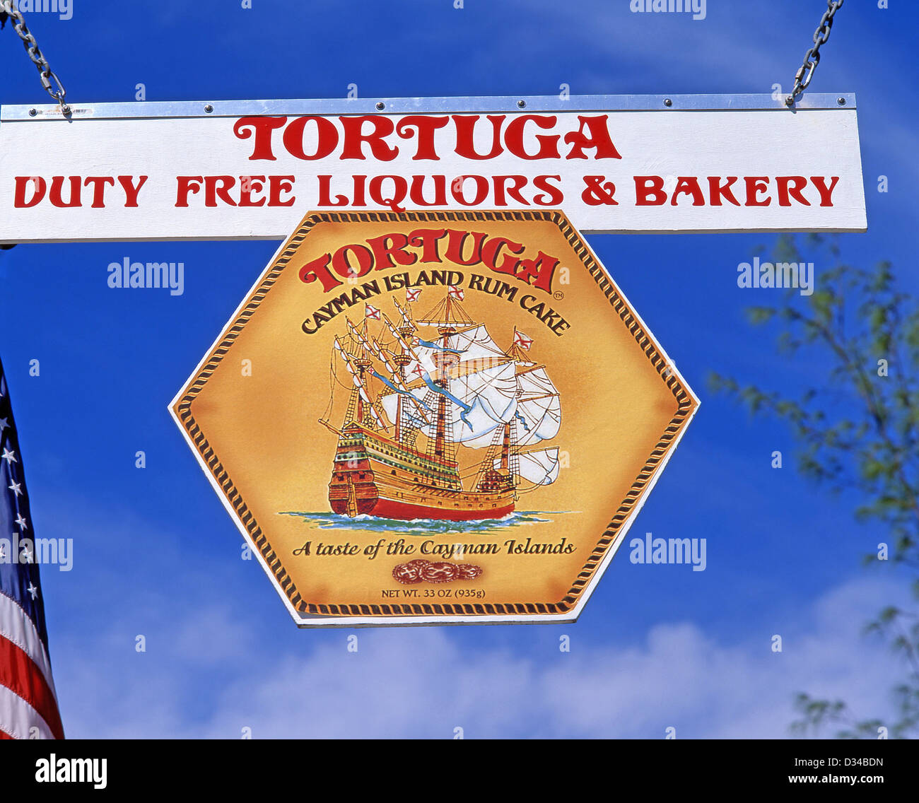 Bakery shop Tortuga rum cake sign in George Town, Grand Cayman, Cayman Islands, Greater Antilles Caribbean Stock Photo