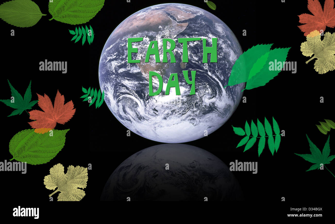 earth day concept with planet surrounded by leaves for conservation - Elements of this image supplied by NASA Stock Photo