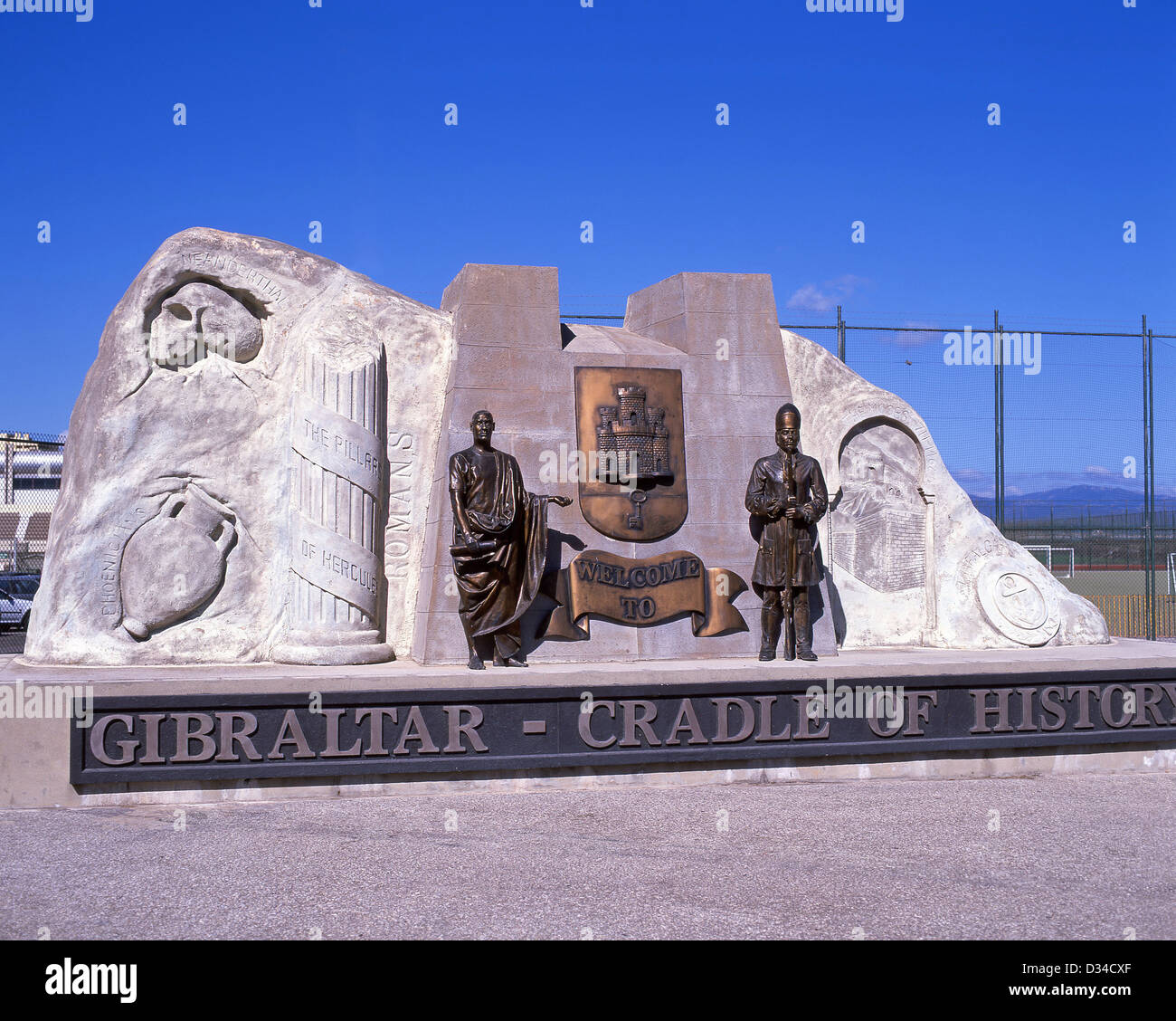 'Welcome to Gibraltar' Sign by Spanish Border Post, Gibraltar Stock Photo
