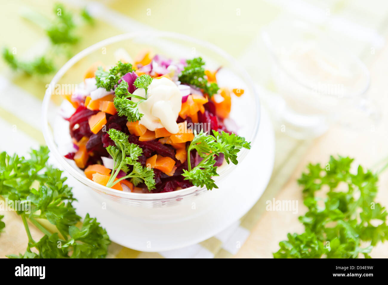 vegetable salad with a light cream sauce, closeup Stock Photo