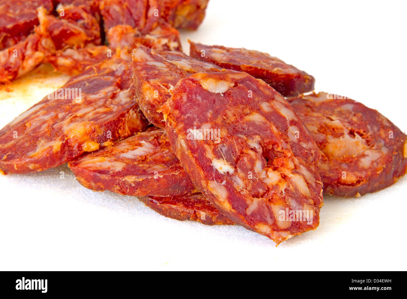 Iberian pork sausage on a cutting board Stock Photo