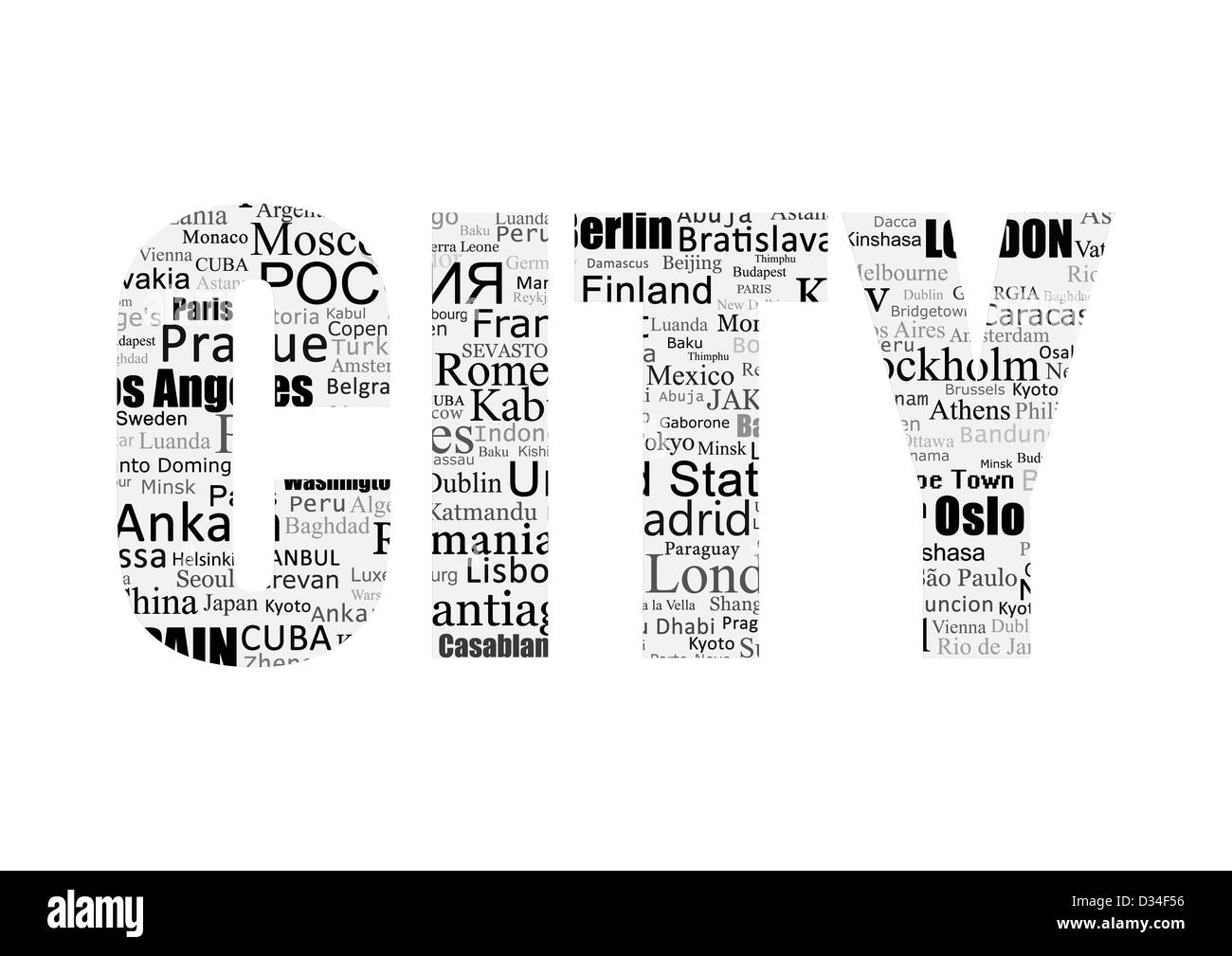 Conceptual representation of the word CITY type printing press Stock ...