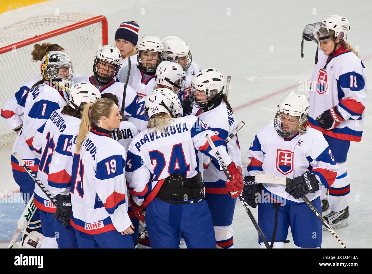 Poprad, Slovakia. 8th February 2013. Slovakia team group (SVK), FEBRUARY 8,  2013 - Ice Hockey : Women's Olympic Ice Hockey Qualification Tournament  2013, Group C, match between Japan 0-1 Slovakia at Ice