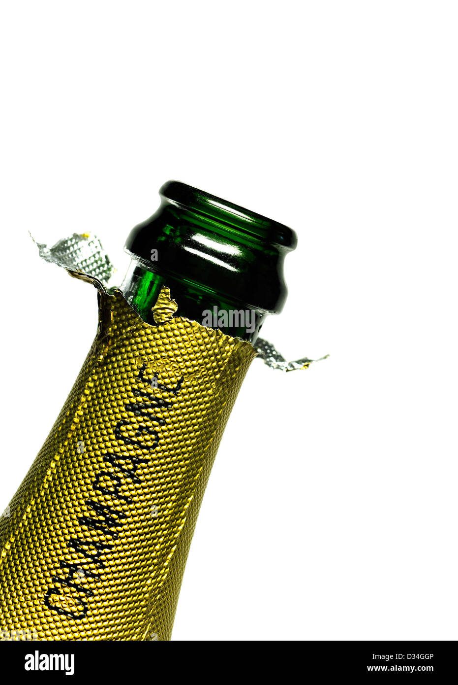 Open champagne bottle with twisted foil Stock Photo Alamy