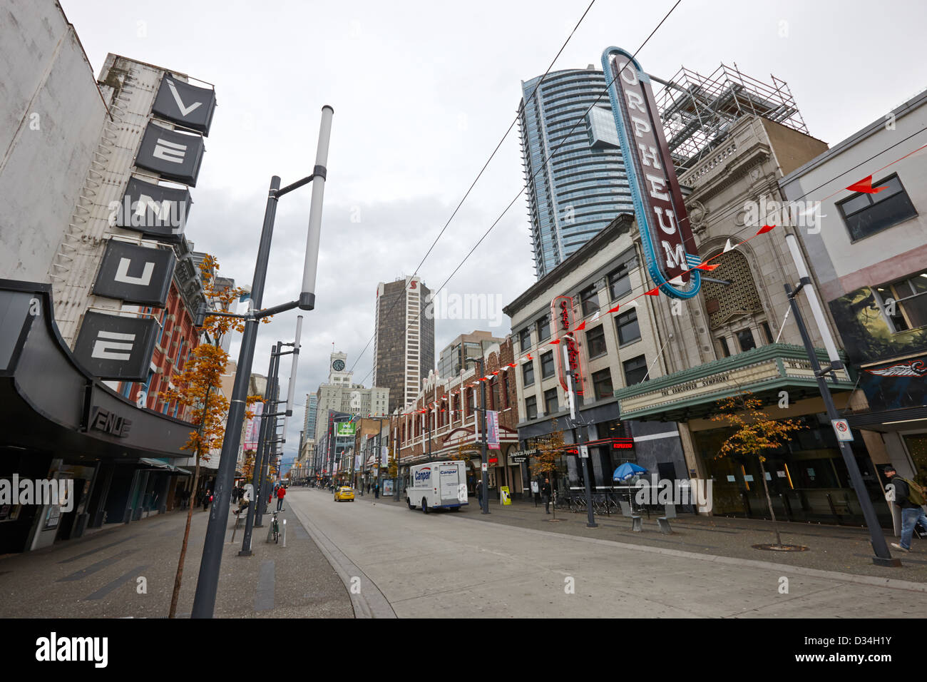 granville street shopping area at the orpheum theatre home of the vancouver symphony Vancouver BC Canada Stock Photo