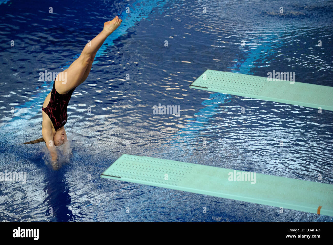 Plymouth, England. 8th February 2013. Alicia Blagg (City of Leeds Diving Club) in action during the during Womens 1m Springboard Preliminary on Day 1 of the British Gas Diving Championships 2013 at Plymouth Life Centre. Credit:  Action Plus Sports Images / Alamy Live News Stock Photo
