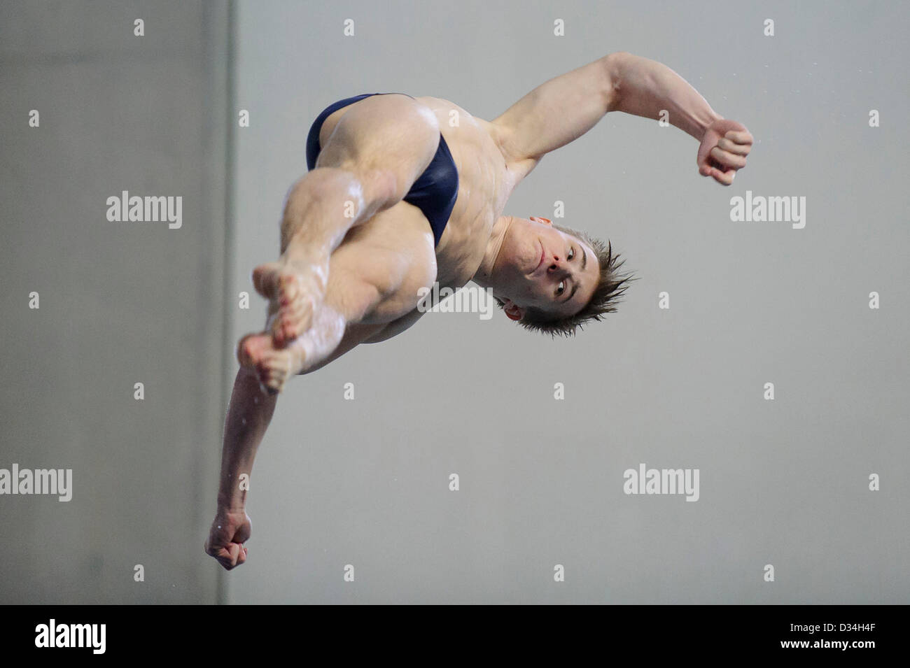 Plymouth, England. 8th February 2013. Jack Laugher (City of Leeds Diving Club) in action during the during the Mens 1m Springboard Preliminary on Day 1 of the British Gas Diving Championships 2013 at Plymouth Life Centre. Credit:  Action Plus Sports Images / Alamy Live News Stock Photo