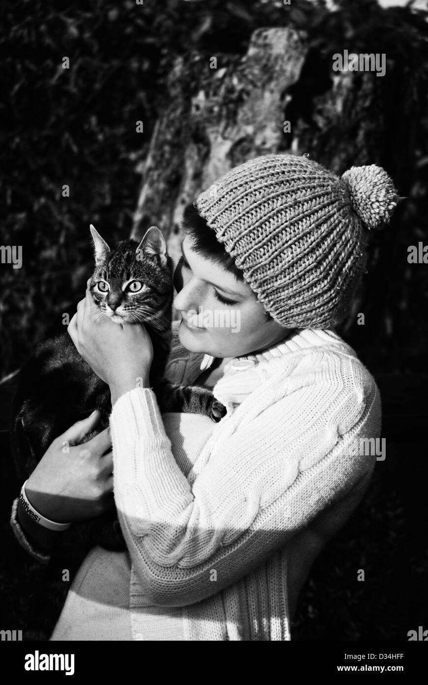 Girl and cat Stock Photo