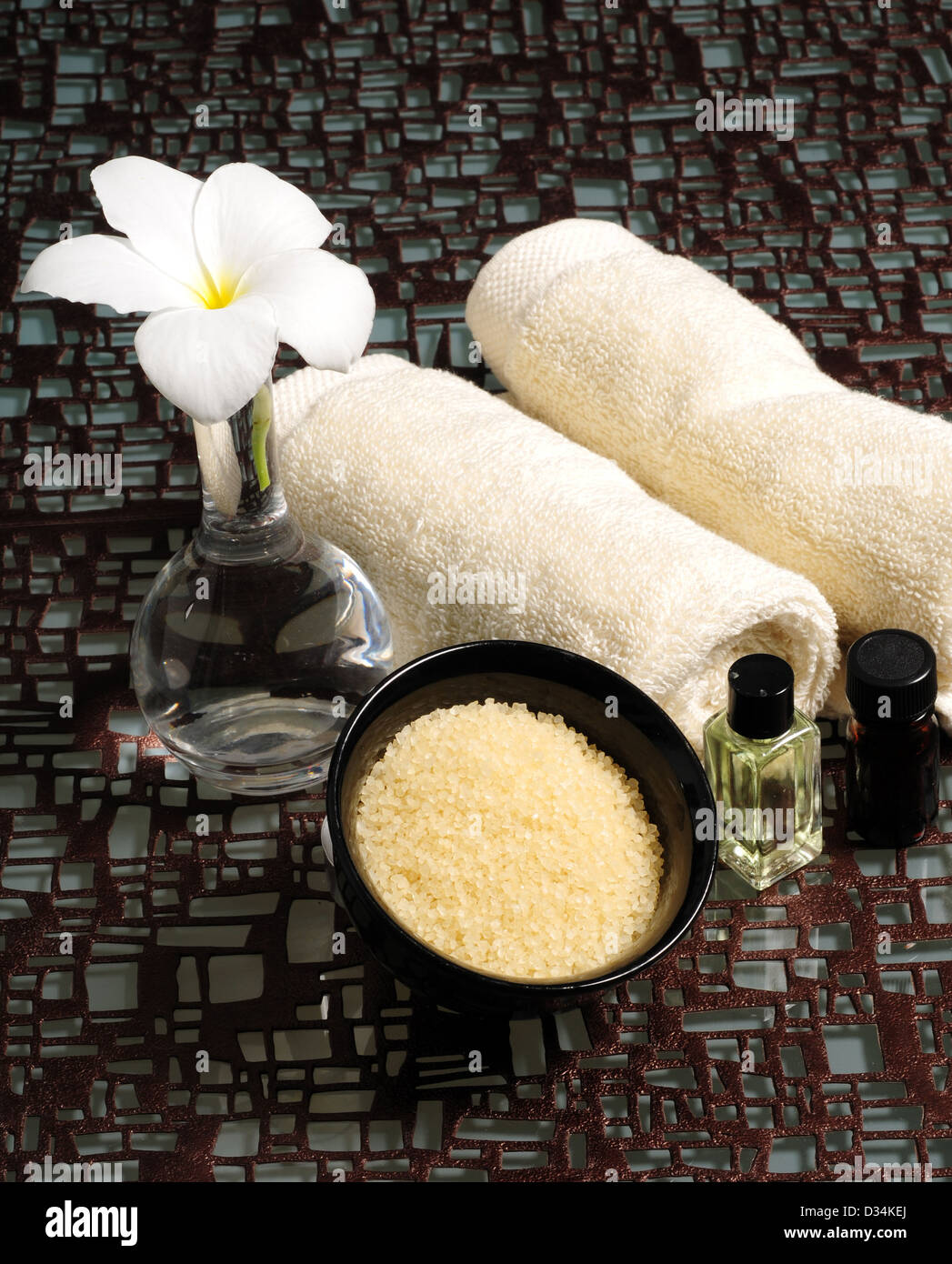 Spa experience with aromatherapy and bath salts Stock Photo
