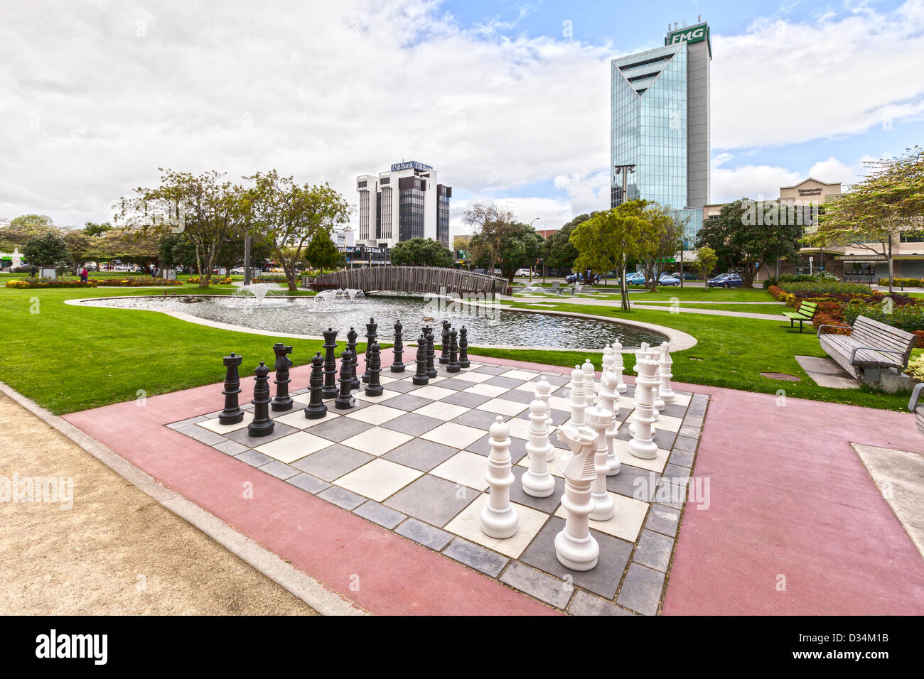 Outdoor chess board in The Square, Palmerston North City Centre, New Zealand Stock Photo
