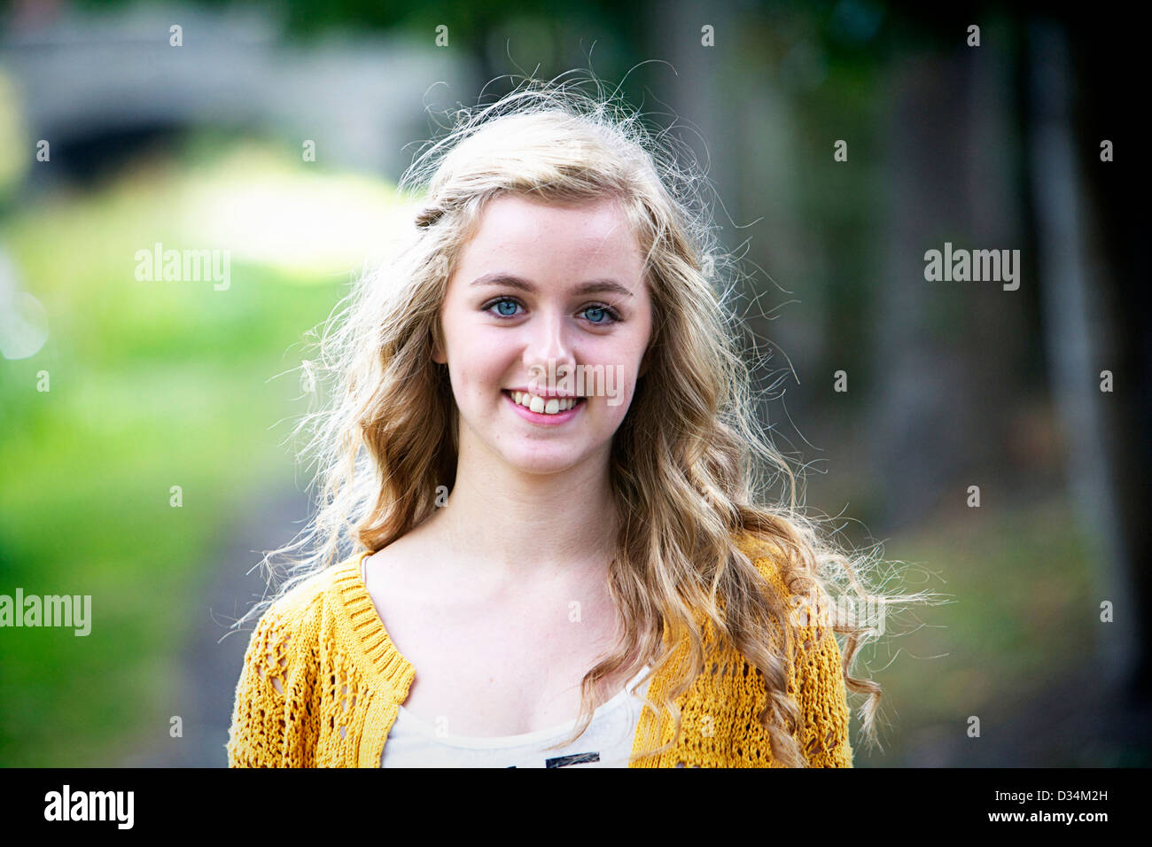 Young adult blond girl headshot Stock Photo