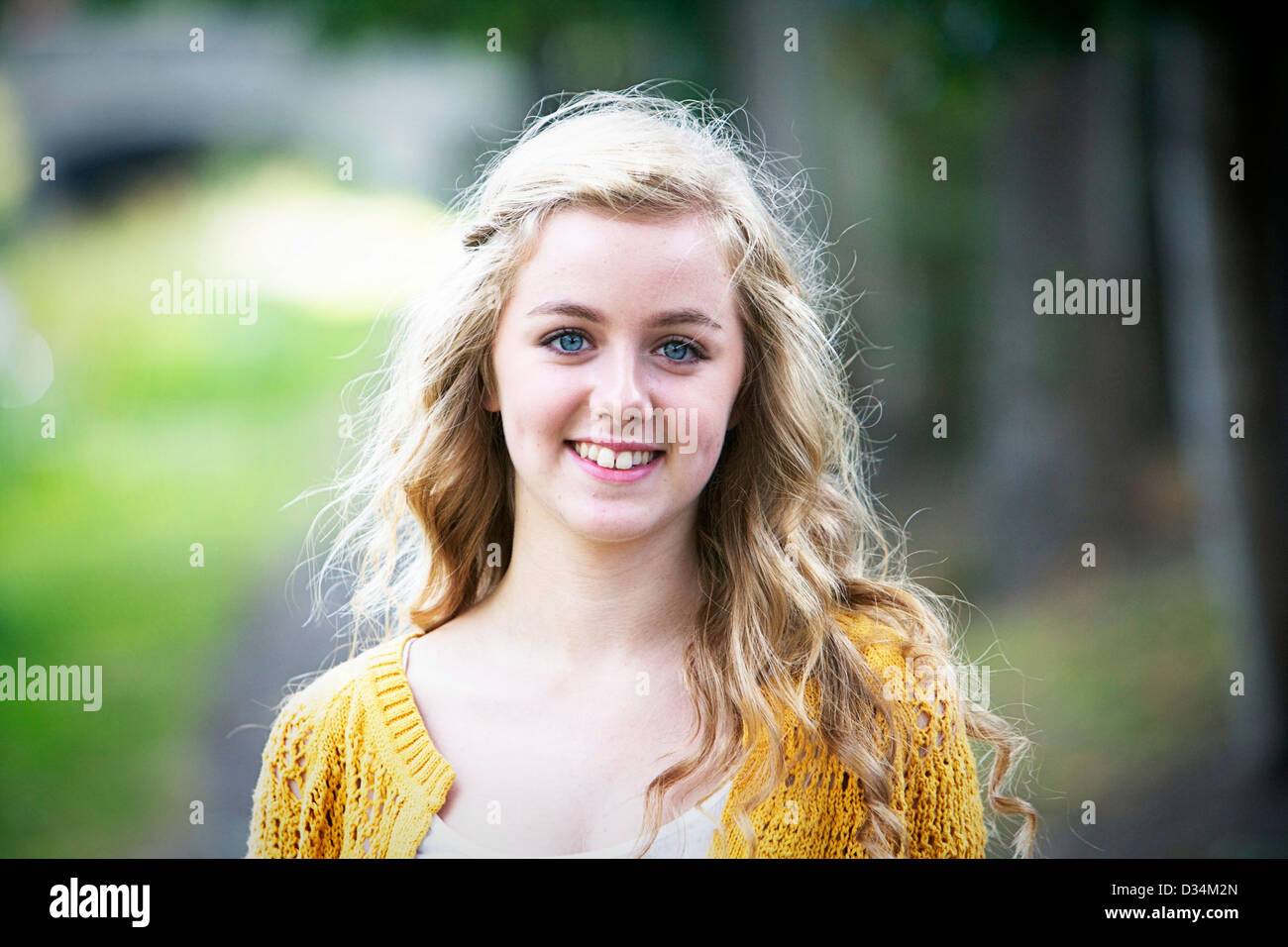 Young adult blond girl headshot Stock Photo