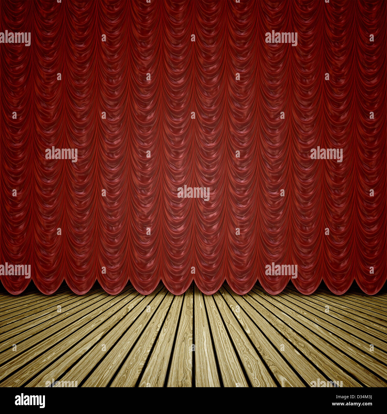 A Wooden Stage With A Red Curtain Background Stock Photo Alamy