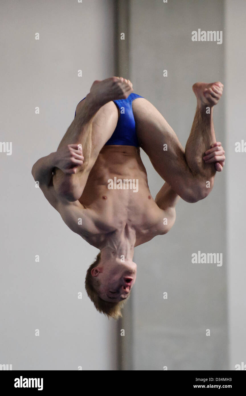 Plymouth, UK. 8th February 2013. Eventual Runner-Up Jack Laugher (City of Leeds Diving Club) in action during the Mens 1m Springboard Final on Day 1 of the British Gas Diving Championships 2013 at Plymouth Life Centre. Credit:  Action Plus Sports Images / Alamy Live News Stock Photo