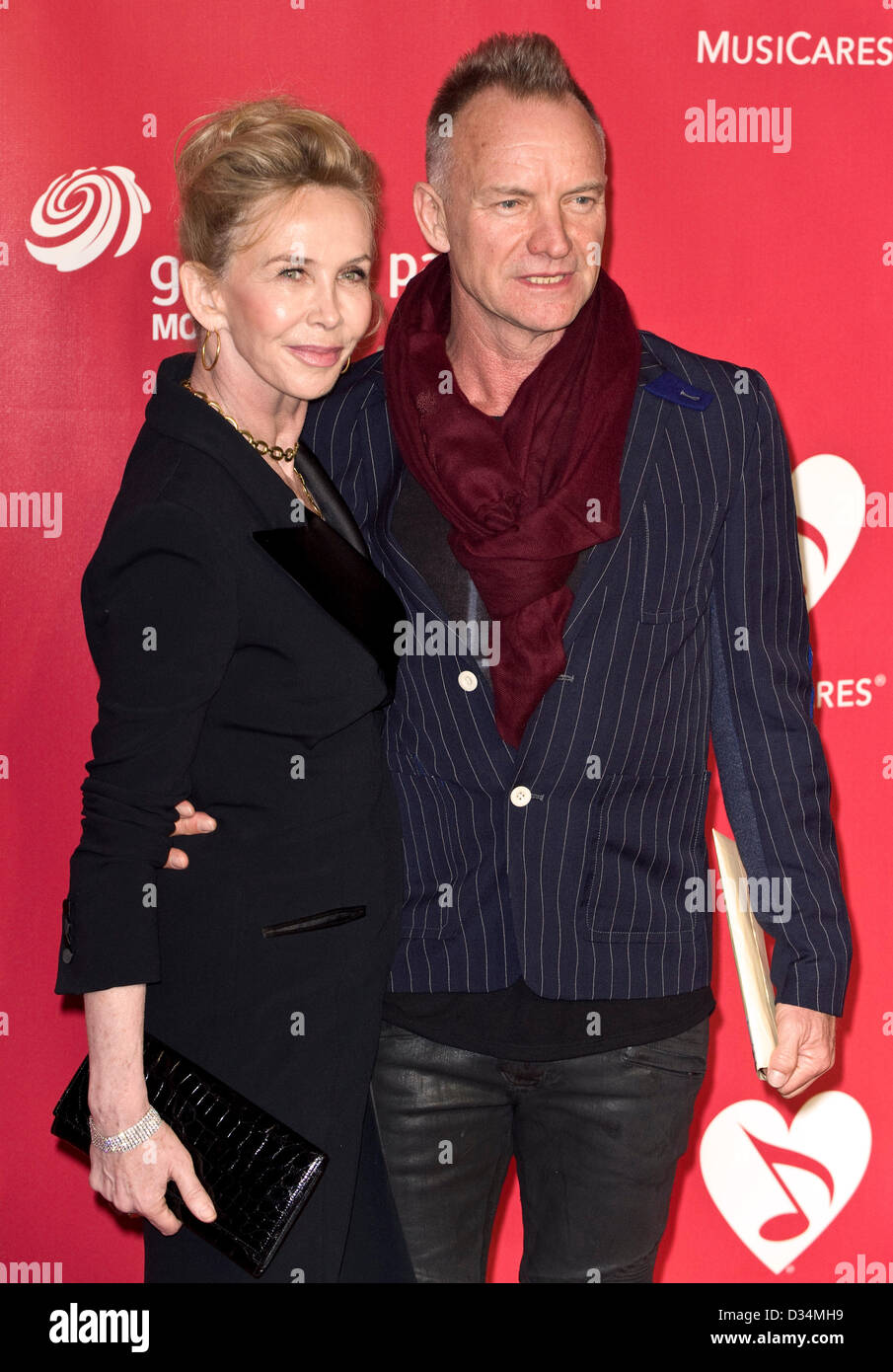 Feb. 08, 2013 - Los Angeles, CA, US - STING and TRUDIE STYLER arrives for the tribute concert to honor Bruce Springsteen as the 2013 MusiCares Person of the Year.  Proceeds from the annual tribute - now in its 23rd year - provide essential support for MusiCares, which ensures that people in the music business have a place to turn in times of financial, medical or personal need.(Credit Image: © Brian Cahn/ZUMAPRESS.com) Stock Photo