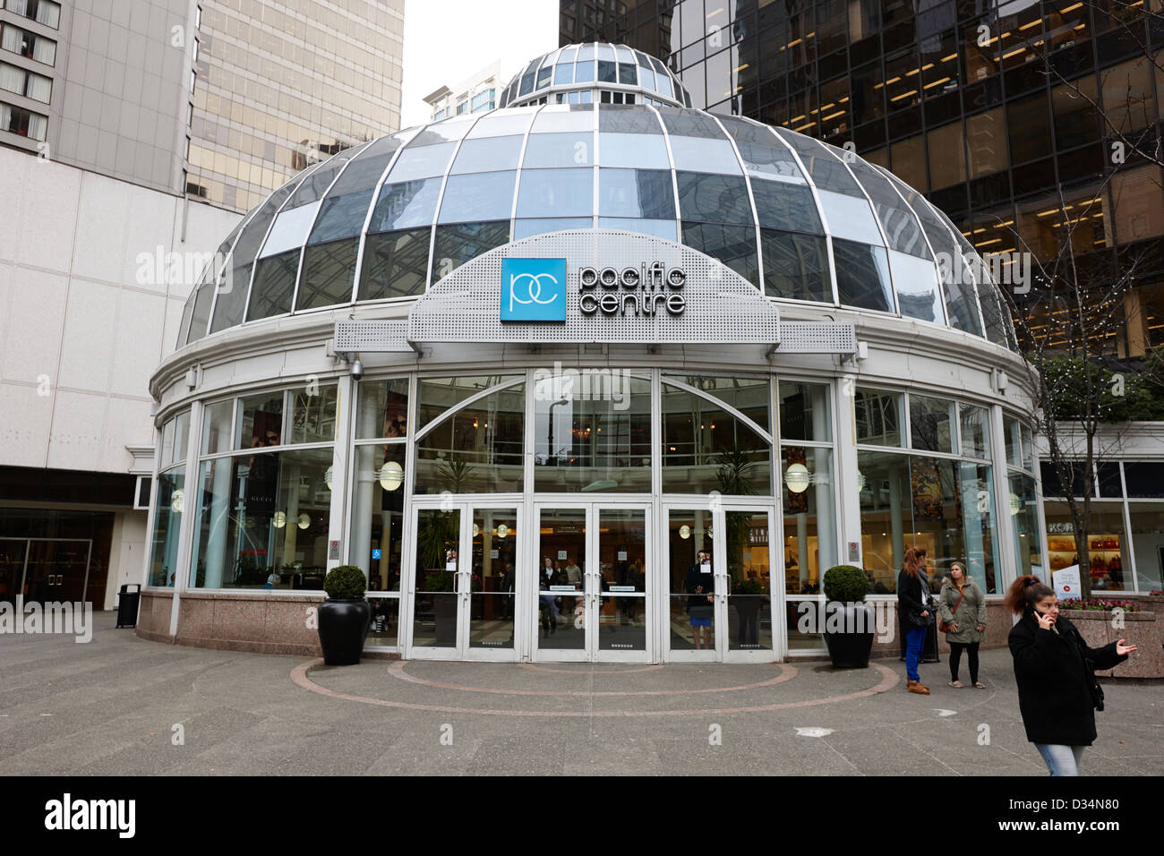 Glass domed entrance to the pacific centre vancouver bc canada stock