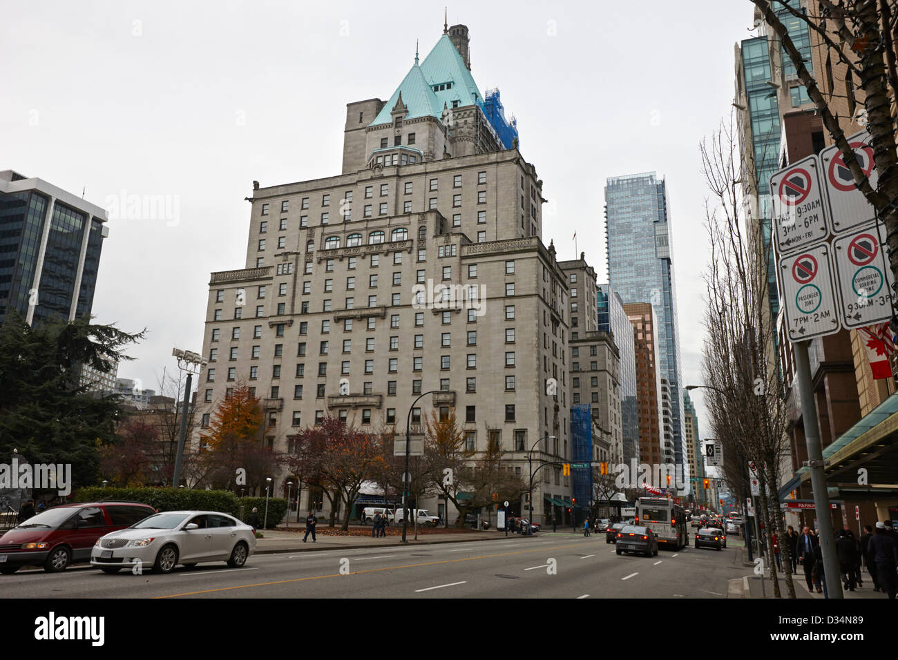 looking down west georgia street towards the fairmont hotel Vancouver BC Canada Stock Photo - Alamy