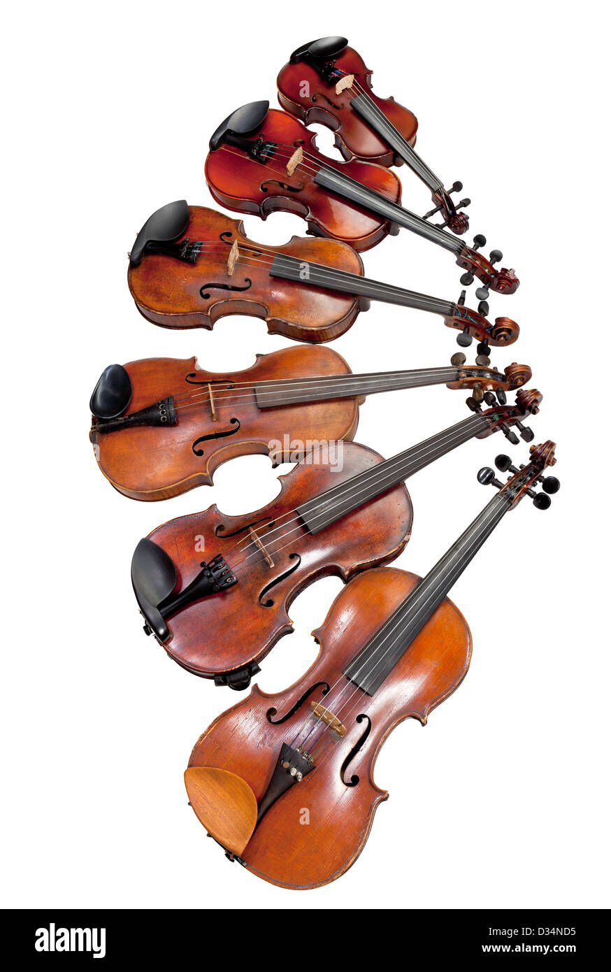 different sized violins isolated on white background Stock Photo - Alamy