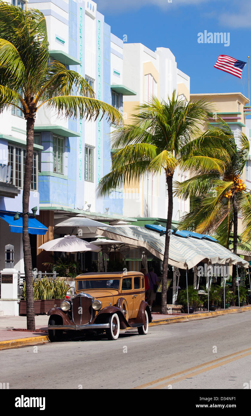 An Old Buick Car on Ocean Drive, South Beach, Miami Beach, USA Stock Photo