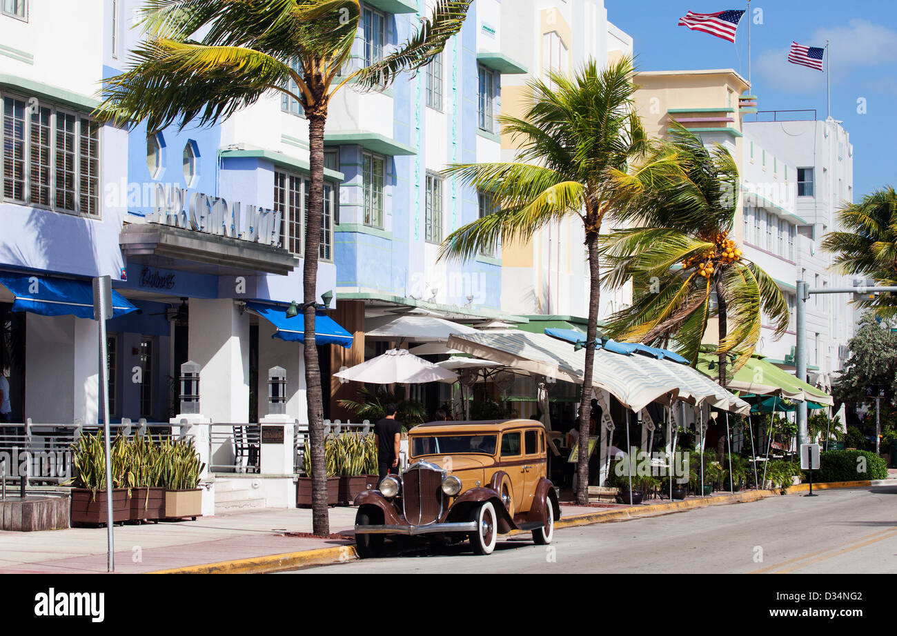 An Old Buick Car on Ocean Drive, South Beach, Miami Beach, USA Stock Photo