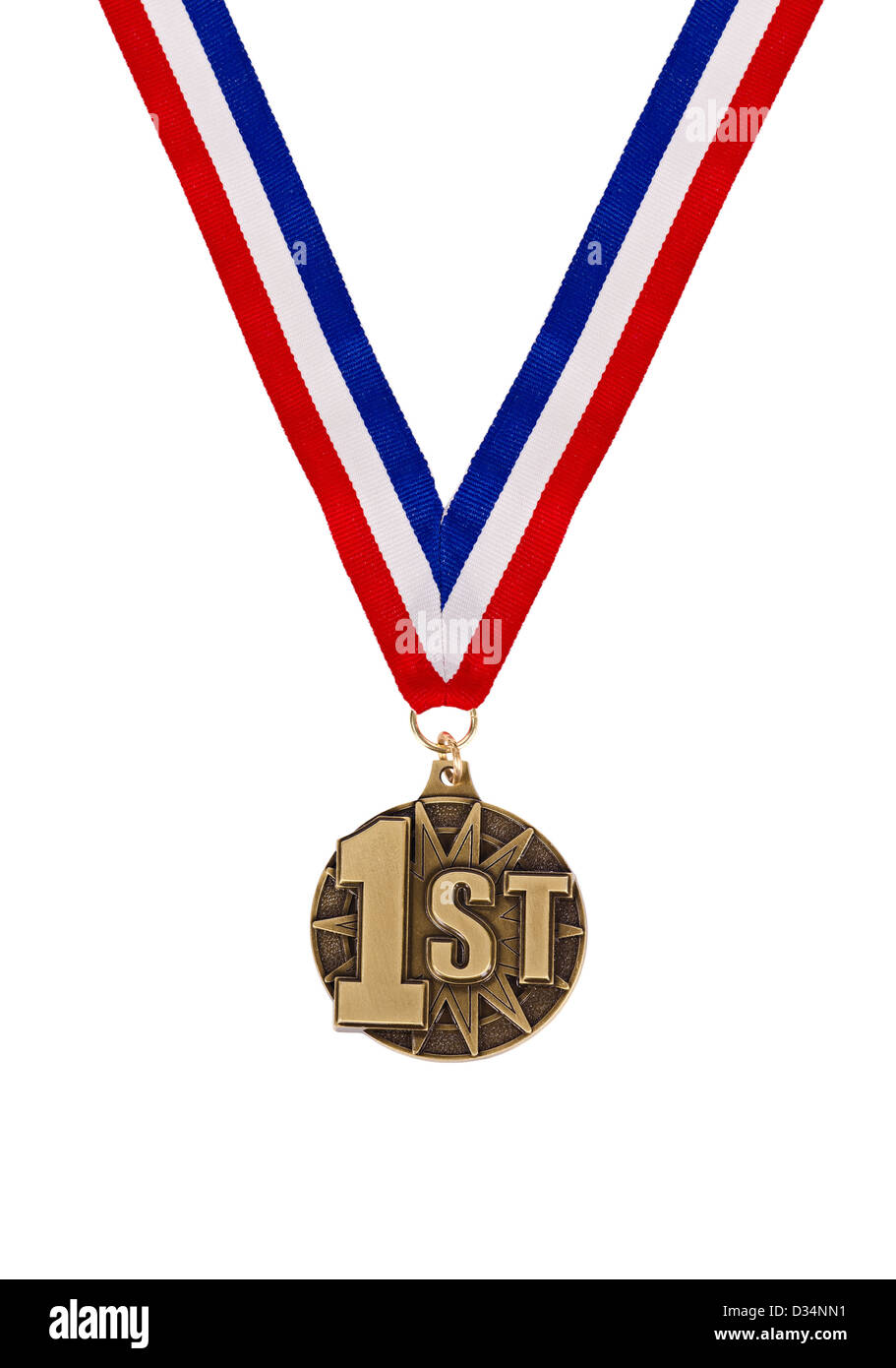 Winning first place medal with tricolor ribbon Stock Photo