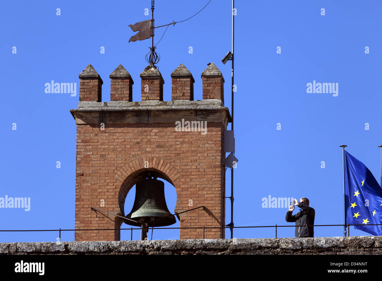 Bell on the top of the Torre de la Vela watchtower in Alcazaba, at the Alhambra Granada Spain Stock Photo