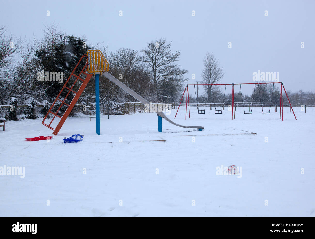 Childrens Playground in the Snow Stock Photo
