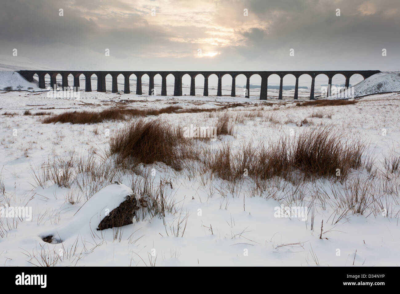 Ribblehead viaduct winter landscape, Yorkshire Dales. Stock Photo