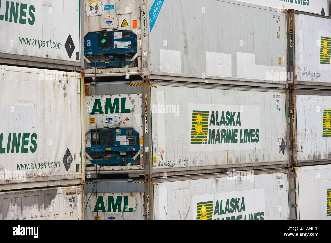 Alaska Marine Lines freight company container yard in Sitka Alaska, USA. Stock Photo