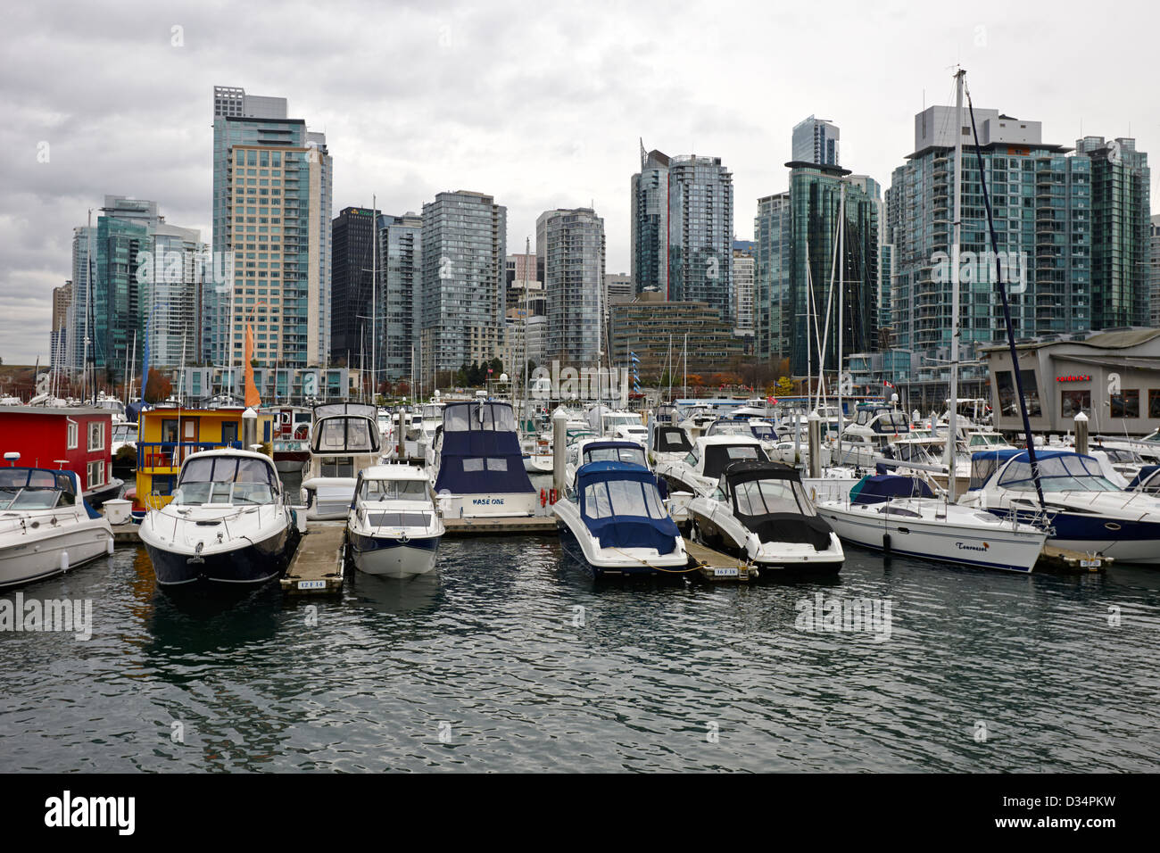 coal harbour marina and high rise apartment condo blocks in the west