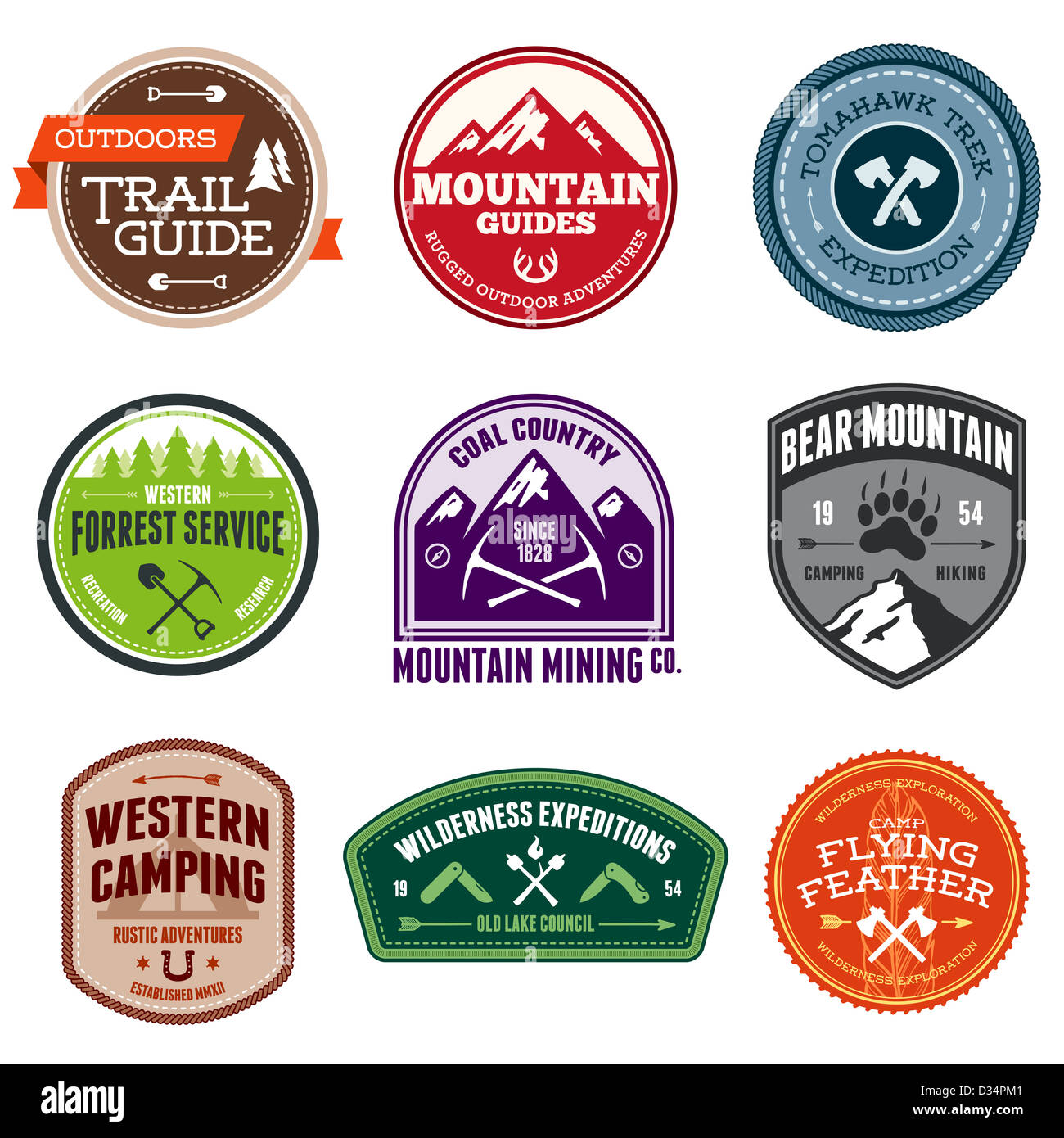 Set of outdoor adventure and expedition badges Stock Photo