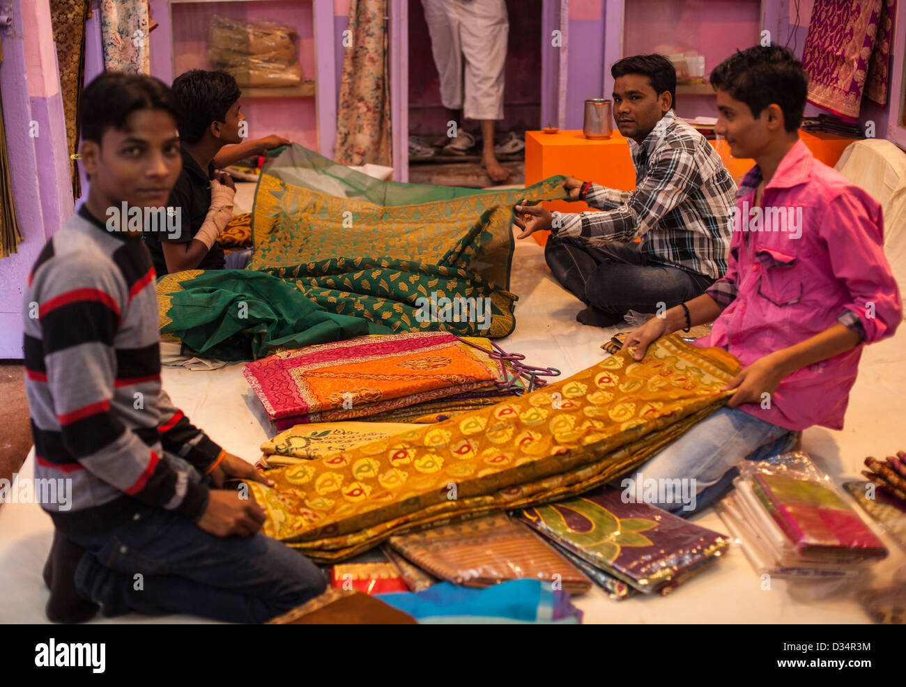 silk emporium, Varanasi, India Stock Photo Alamy
