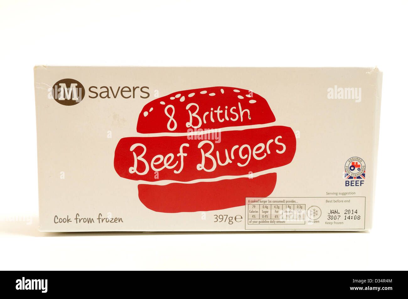 Morrisons Saver 8  British Burgers. Stock Photo