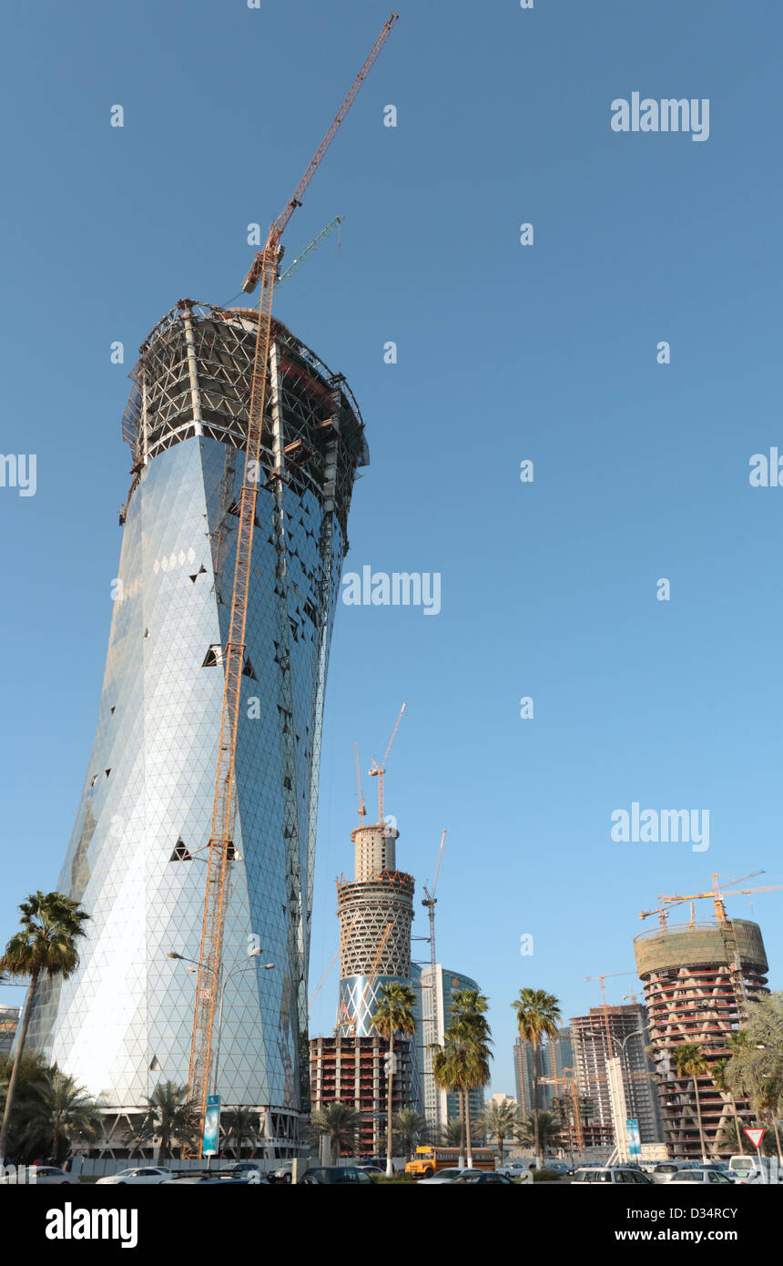The Dafna area of Doha, Qatar, on February 29, 2008, as construction of skyscrapers was in full swing in Qatar's capital city. Stock Photo