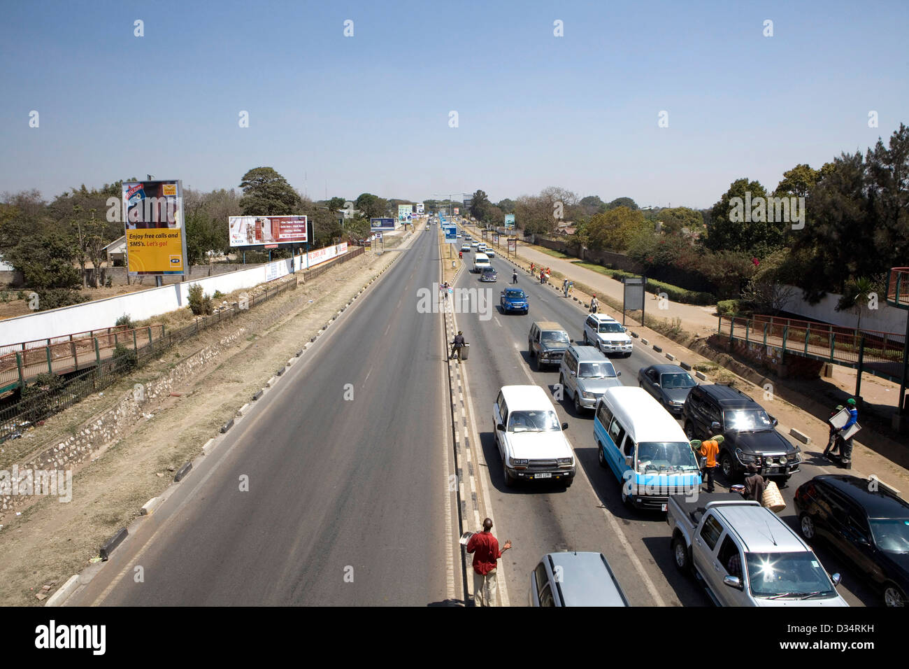 Traffic during peak traffic on a mjor highway in Lusaka, Zambia Stock