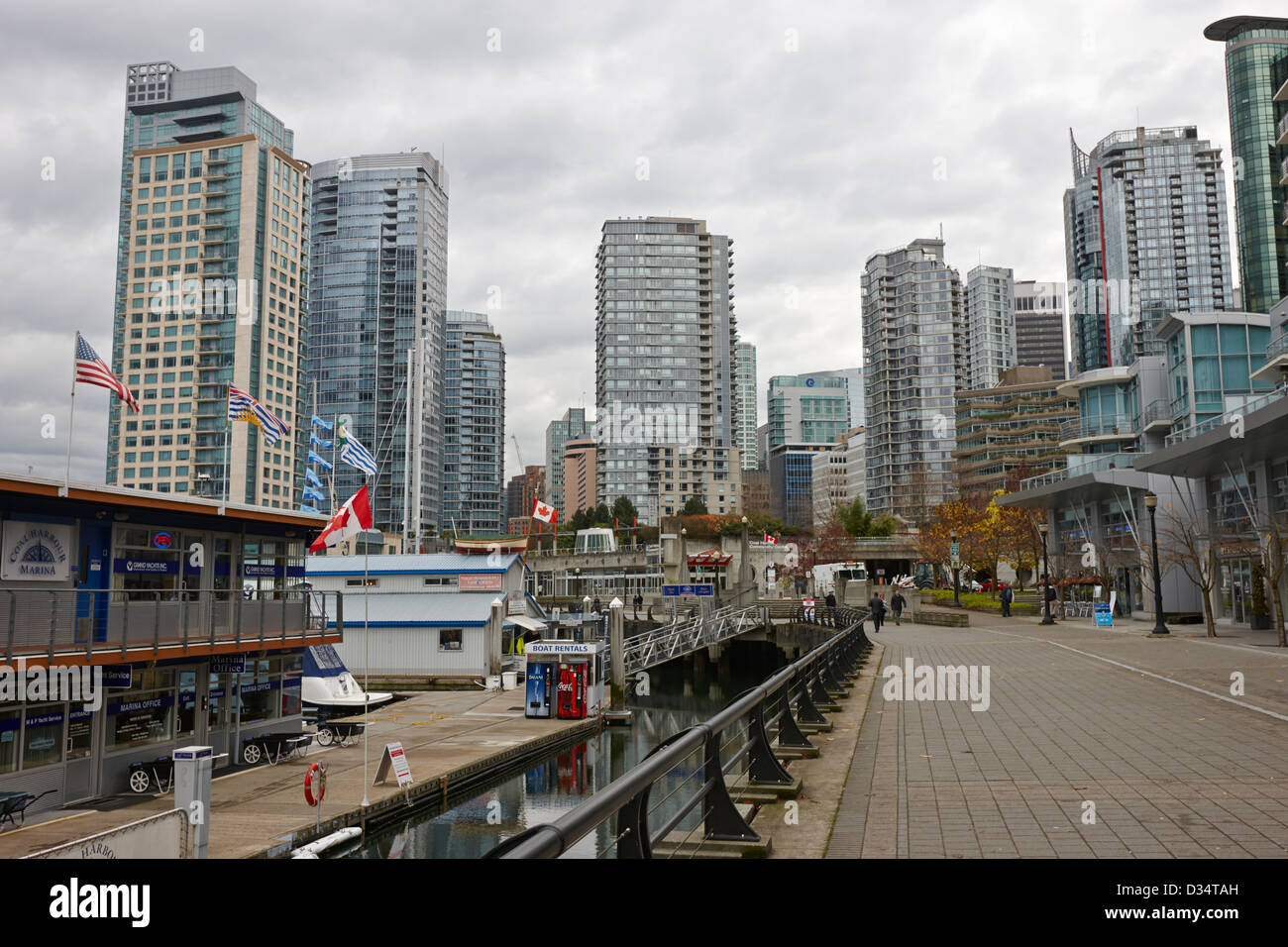 high rise apartment condo blocks in the west end coal harbour marina Vancouver BC Canada Stock